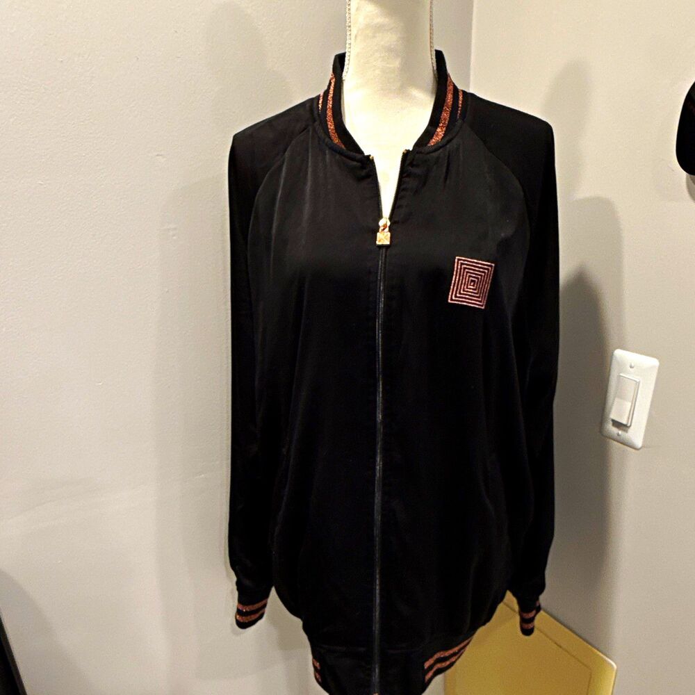 LuLaRoe Womens Black Full Zip Bomber Jacket Long Sleeve Size XL
